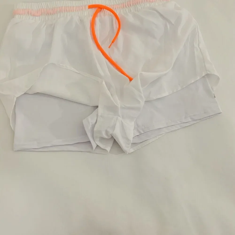 NWOT Shein Athletic Shorts Women L White Stretch Lined Sport Running Workout Gym